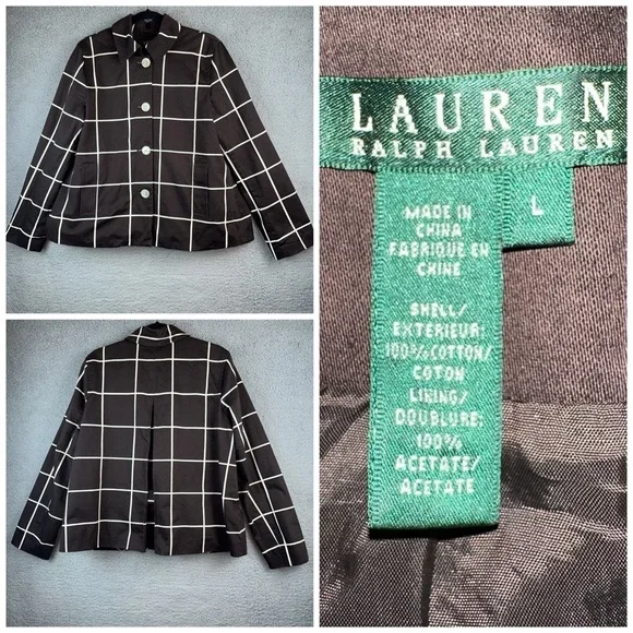 Lauren Ralph Lauren Womens Checkered Box Plaid Peacoat Size Large Dark Academia - Picture 5 of 10